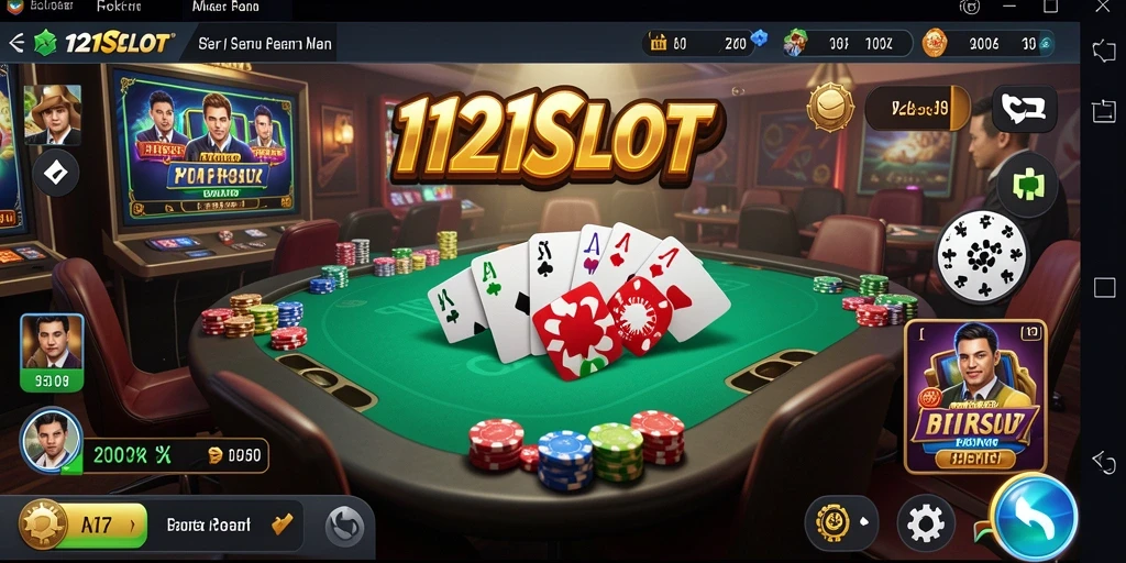 Screenshot gameplay <strong>1121SLOT</strong> menunjukkan aksi Poker yang mendebarkan.