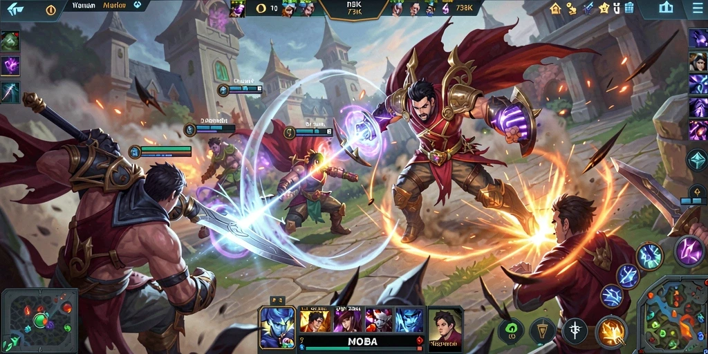 Screenshot gameplay 73K menampilkan aksi pertempuran yang dinamis dan seru.