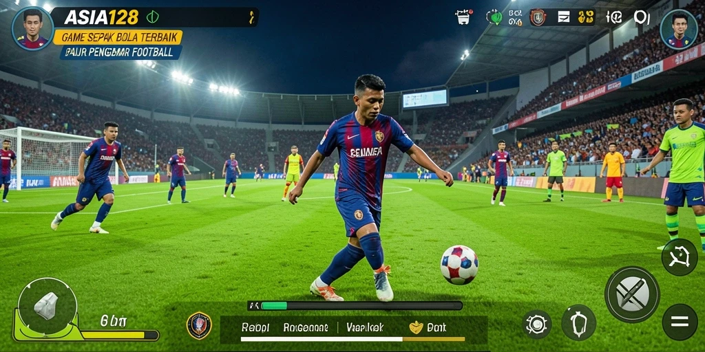 Screenshot ASIA128 menunjukkan aksi seru di lapangan sepak bola.