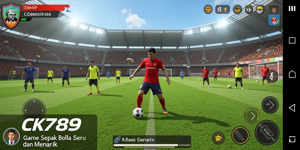 Screenshot CK789 menampilkan aksi seru di lapangan dengan pemain sepak bola.