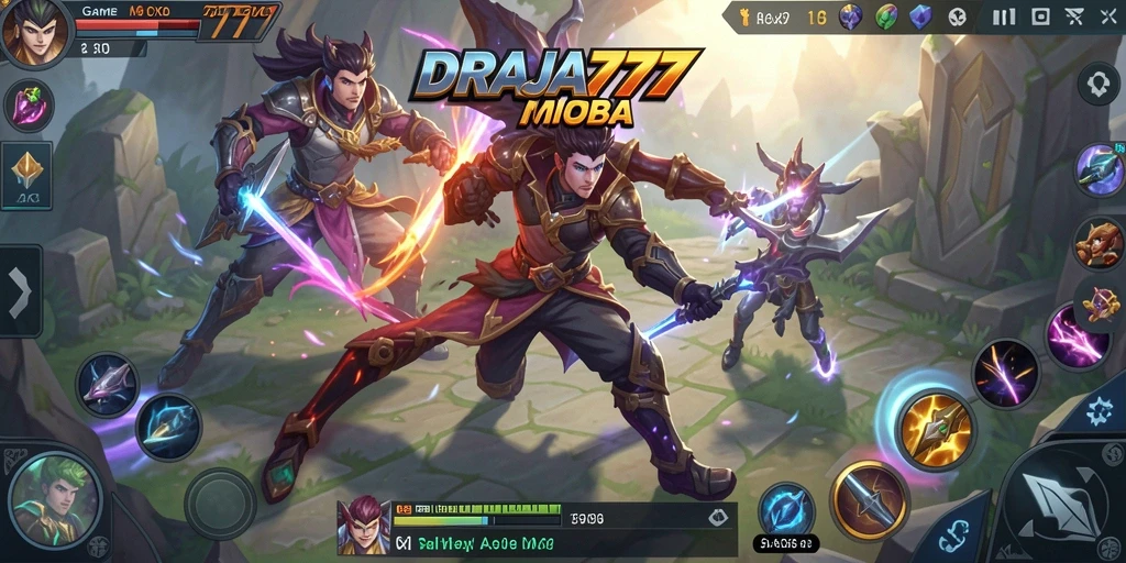 Tangkapan layar dari gameplay seru DRAJA777 dalam pertempuran MOBA.