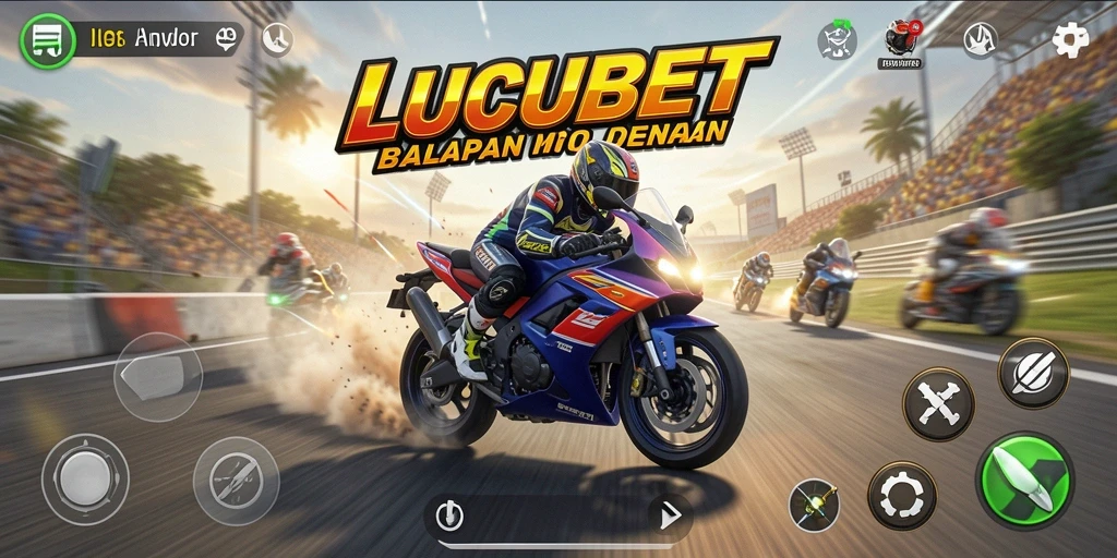 Tampilan gameplay LUCUBET menunjukkan balapan motor yang mendebarkan.