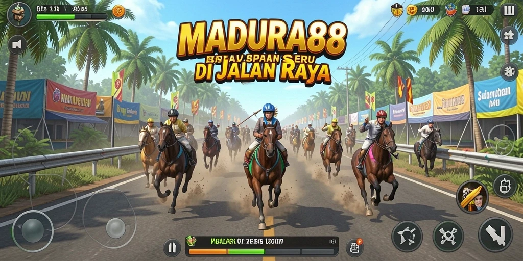 Tampilan gameplay seru di MADURA88 dengan mobil balap yang memukau.
