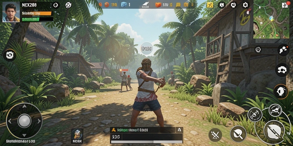 Tangkapan layar dari gameplay <strong>NEX288</strong> yang menunjukkan interaksi karakter secara dinamis.