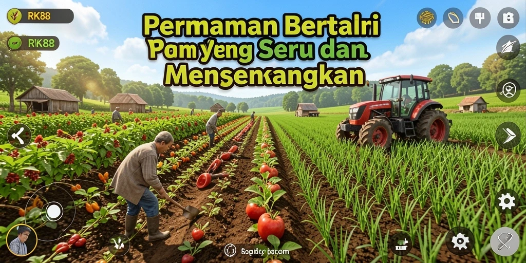 Tampilan screenshot RK88 menunjukkan aktivitas bertani yang seru dan interaktif.