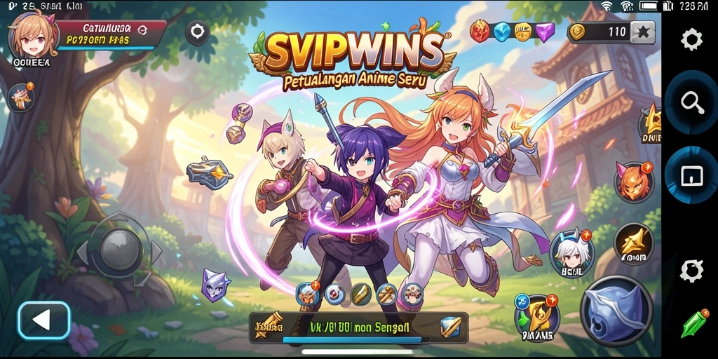 Tampilan gameplay SVIPWINS yang penuh aksi dan karakter anime.